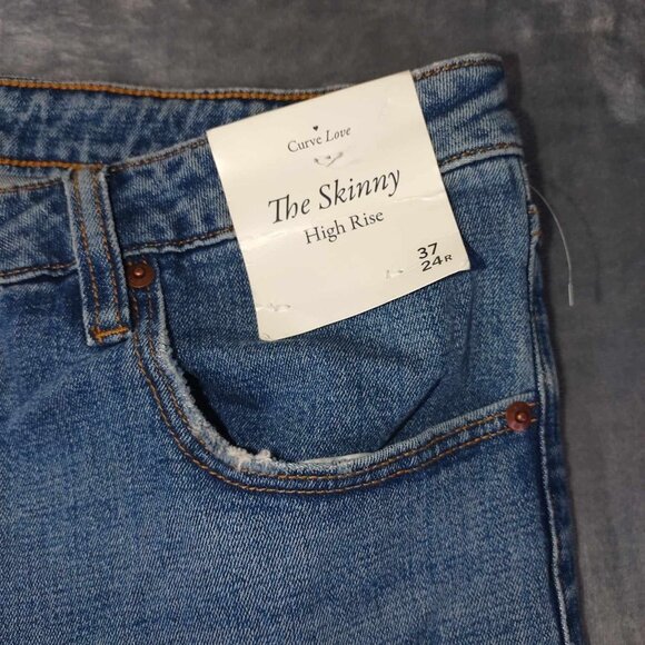 Abercrombie & Fitch The Skinny High Rise Curve Love jeans 37/24 blue ripped knee - Picture 3 of 11